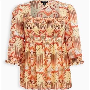 Nwt Torrid Chiffon Smock Ikat print Babydoll Top